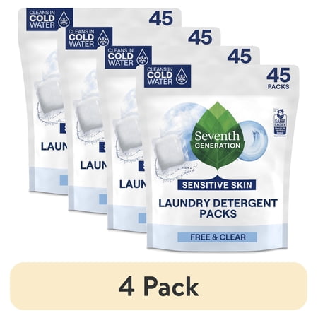 (4 pack) Seventh Generation Free and Clear Laundry Detergent Packs, 45 Loads