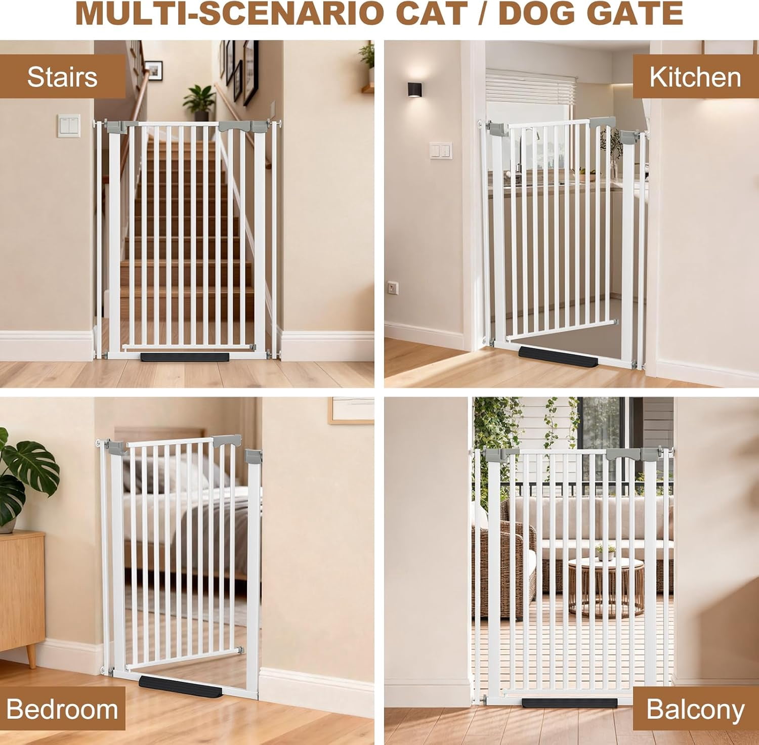 41" Extra Tall Auto Close Pet Gate, 30-32" Wide Pressure Mounted No Drill Dog Cat Gate with Extensions