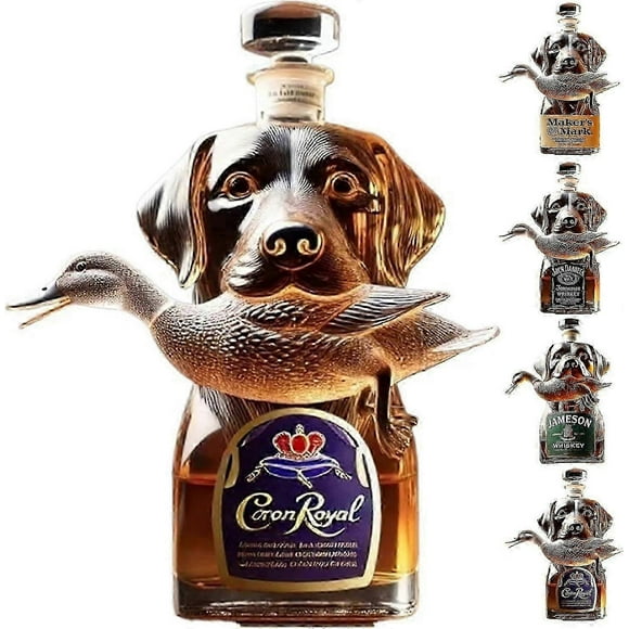 3D Engraved Hunting Dog Whiskey Decanter Funny Dachshund Statue Glass Wine Bottle for Men, Unique Gift for Whiskey Lovers & Hunters