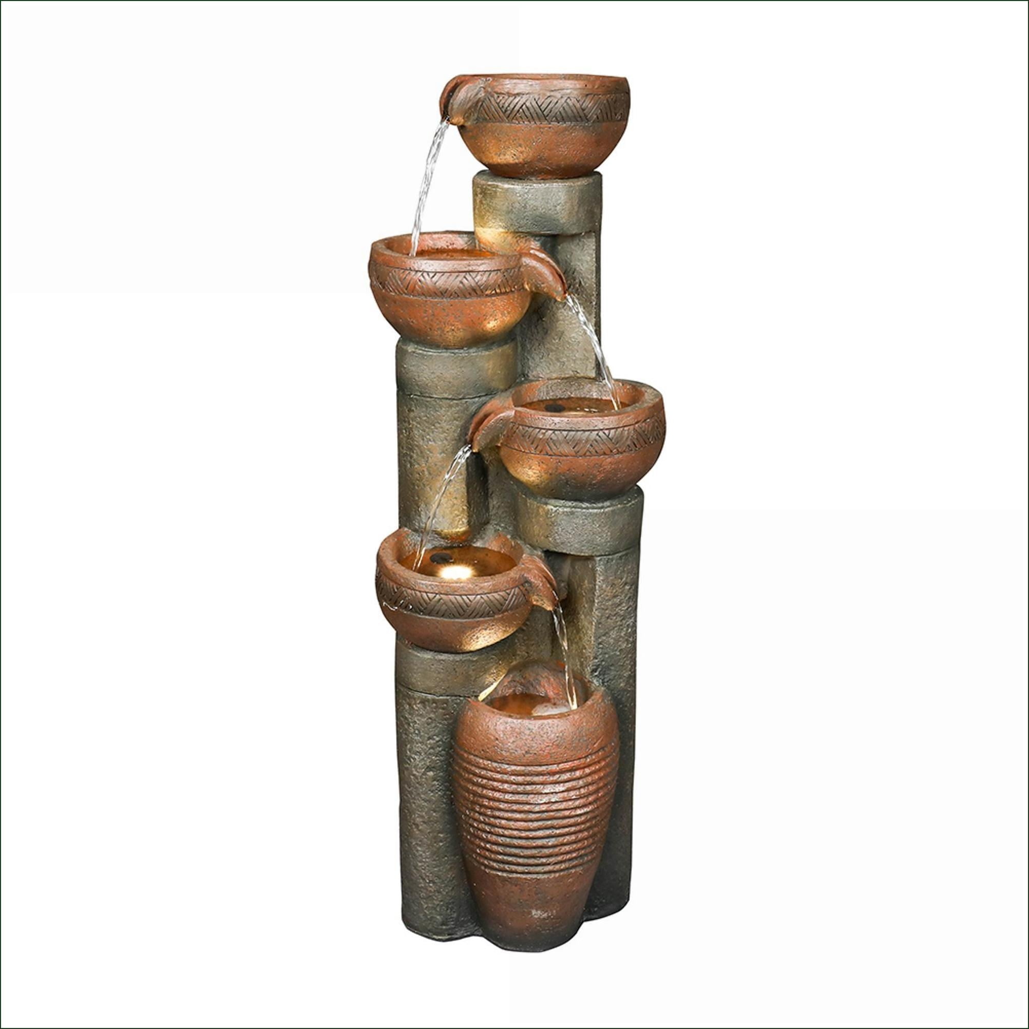 Fountains 5-Tier 39.7" Outdoor LED Garden Fountain for Patio Yard | Resin | Tiered Fountain