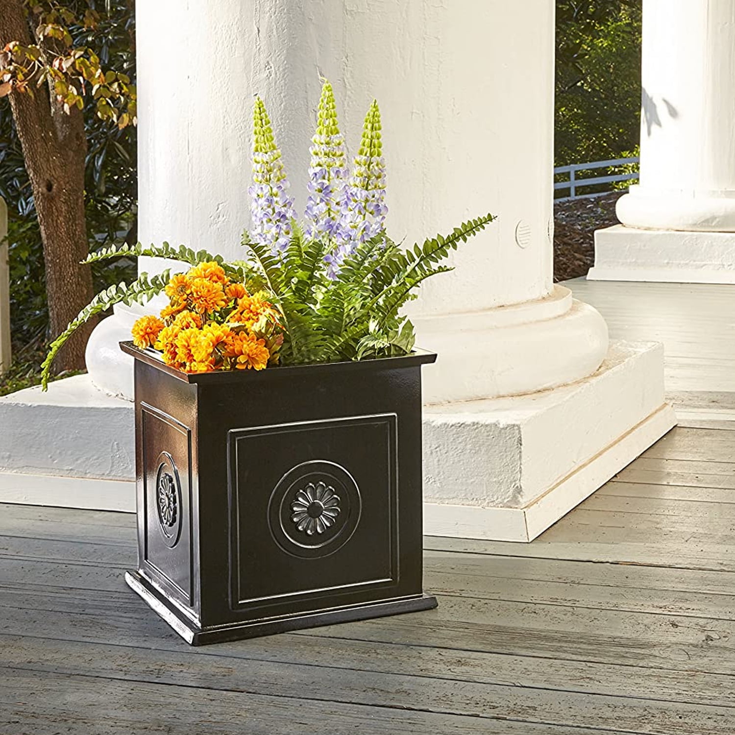 Southern Patio CMX-042426 Colony Square Resin Planter Urn, Black (2 Set)