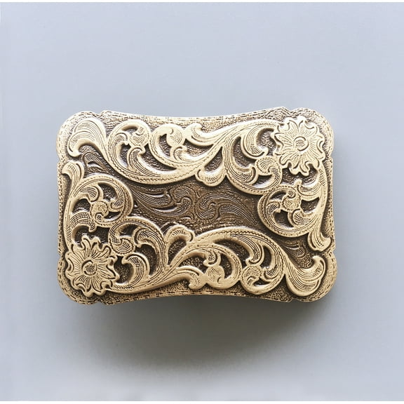 Western Flower Cowboy Cowgirl Solid Brass Belt Buckle