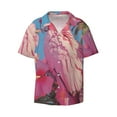 thumbnail image 2 of Lsque Pink Parrot Tropical Blossoms print Men's Cuban Collar Short Sleeve Shirt Summer Beachwear Casual Button Down Fashionable Vacation Leisure Shirt-3X-Large, 2 of 7