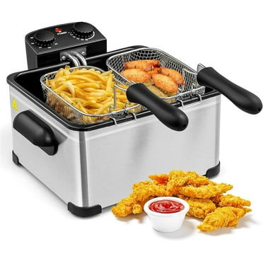 Deep Fryer with 2 Baskets, 5.3 Qt/5L Electric Fryer with Adjustable Temperature & Timer, Removable Oil-Container & Lid w/View Window, Stainless Steel Large Deep Fryers for Home Use, Kitchen