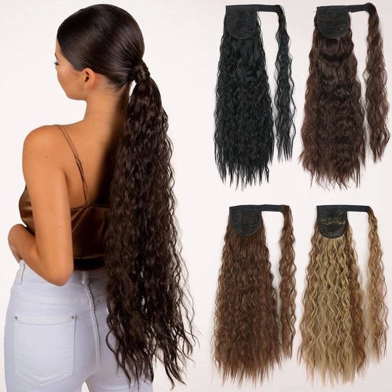 Tereshar Synthetic Corn Wave Ponytail Extension Clip in Long Wavy Curly Wrap Around Pony Tail Heat Resistant Hairpiece for Women