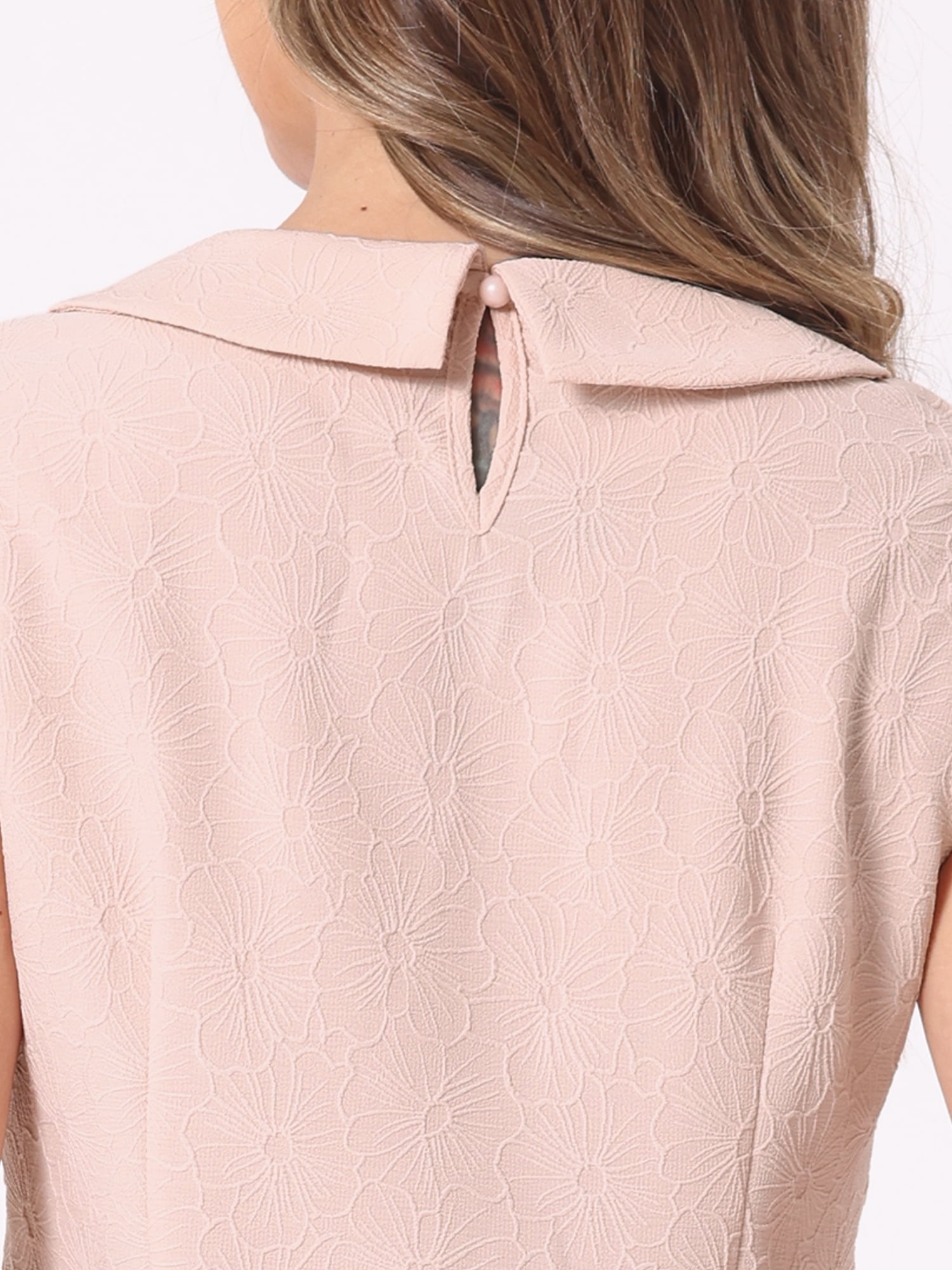 DARING DIVA Women's Peter Pan Collar Sleeveless Jacquard Floral Blouses S Pink