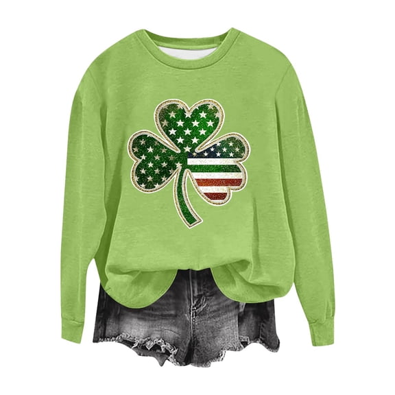 St Patricks Day Sweatshirt Women Irish Shamrock Shirt Long Sleeve Casual Pullover Cute Crewneck Sweatshirt Graphic Saint Patricks Day Outfit