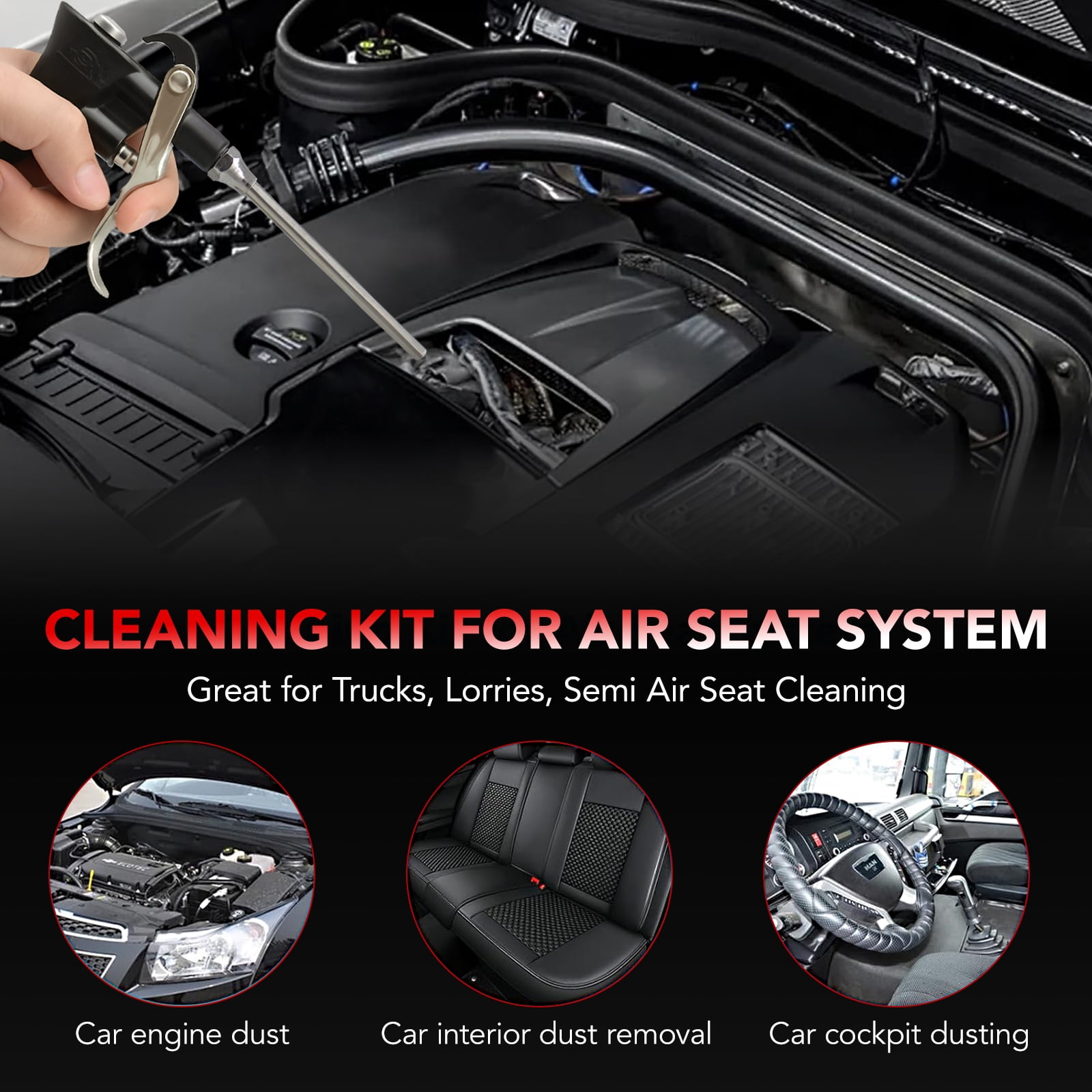 Filluck Air Blow Gun Kit, Heavy Duty Air Seat Blow Gun Kit for Truck Air Hose with 30FT (9M) Long Coil and Extended Dual Head Tire Air Chuck