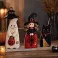 thumbnail image 3 of Vintage Halloween Wooden Ornament, Set Of 3 Witch Ghost Black Cat Statue, Rustic Farmhouse Halloween Decoration for Indoor Mantels, Shelves, Tray, 3 of 7