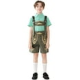 thumbnail image 2 of Mercatoo 𝐎ktoberfest Outfits 3PCS Kids Boy German Bavarian Lederhosen 𝐂ostume Pants + Plaid Button Shirt + Decorate Sets, 2 of 4