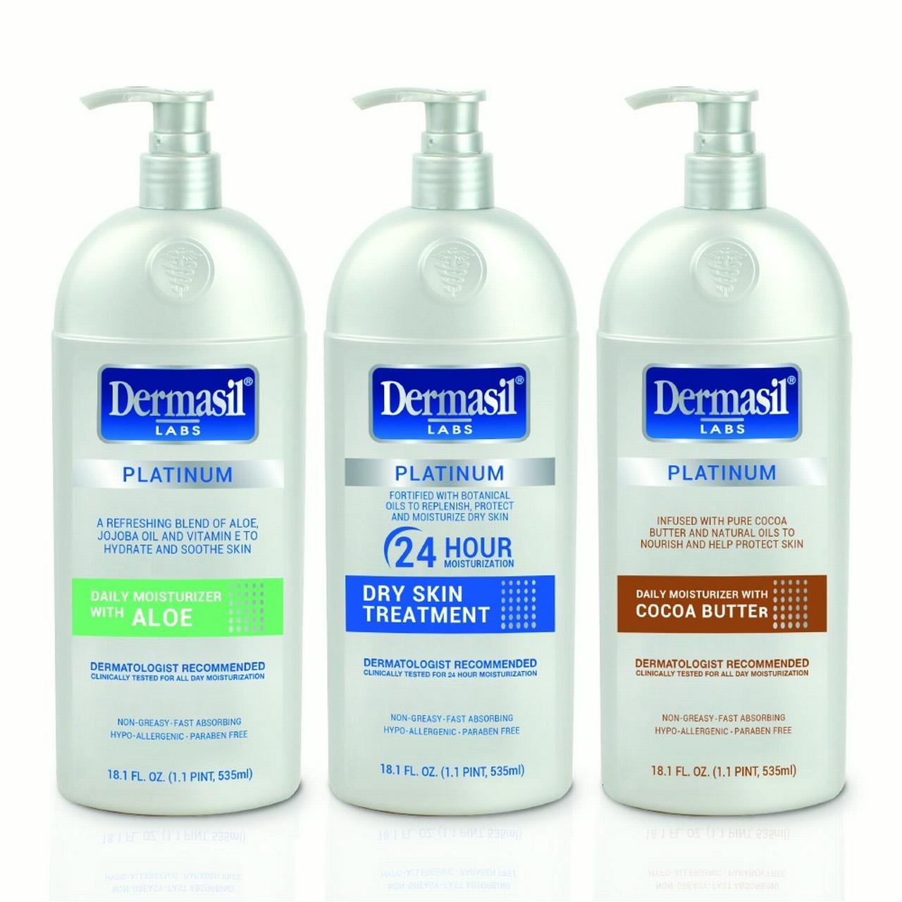 Dermasil Labs Platinum Hand and Body Lotion 3 Pack Assorted (Aloe, Dry Skin, Cocoa Butter)
