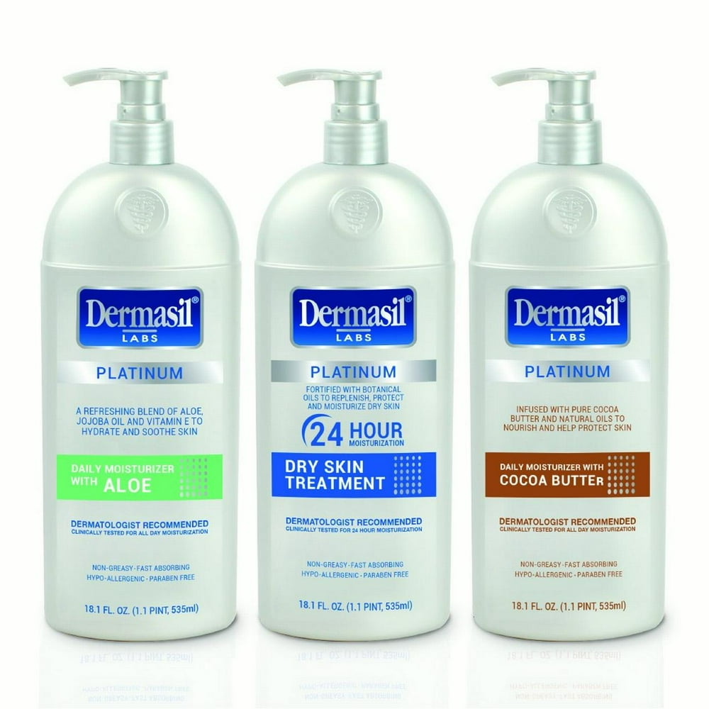 Dermasil Labs Platinum Hand and Body Lotion 3Pack Assorted (Aloe, Dry