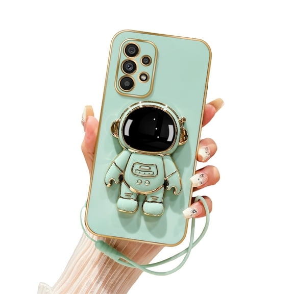 Annyojo for Samsung Galaxy A53 5G Phone Case Cute 6D Astronaut Case with Stand Function,with Lanyard Luxury Plating Case Cover Luxury Case for Galaxy A53 5G, Cyan