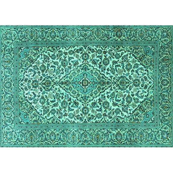 Ahgly Company Machine Washable Indoor Rectangle Medallion Turquoise Blue Traditional Area Rugs, 8' x 12'