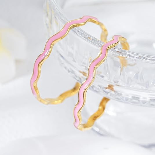 Lsnesstla Chunky Enamel Hoop Earrings for Women 18K Gold Plated Colorful Wave Earrings Jewelry Valentine's Day Gift for Girlfriend Wife