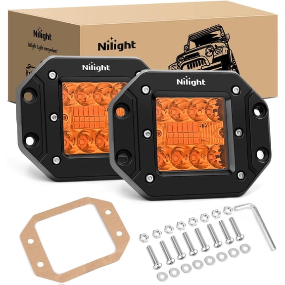 Nilight Flush Mount LED Light Pods 2 PCS 42 W Amber Upgraded Spot Flood Combo Driving Fog Lights Off Road Lights Bumper LED Work Light for Truck SUV ATV UTV Pickup Van Boat Tractor