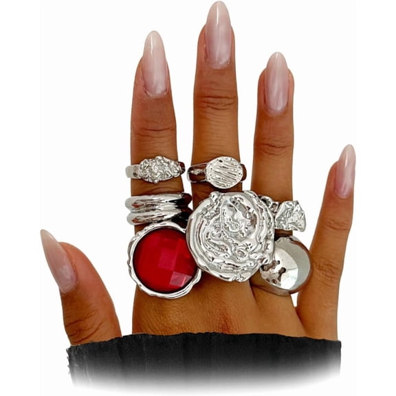 7Pcs Gold Chunky Dome Knuckle Rings for Women,Vintage Aesthetic Geometric Stacked Ring Set,Personalized Anniversary Jewelry Accessories Gifts