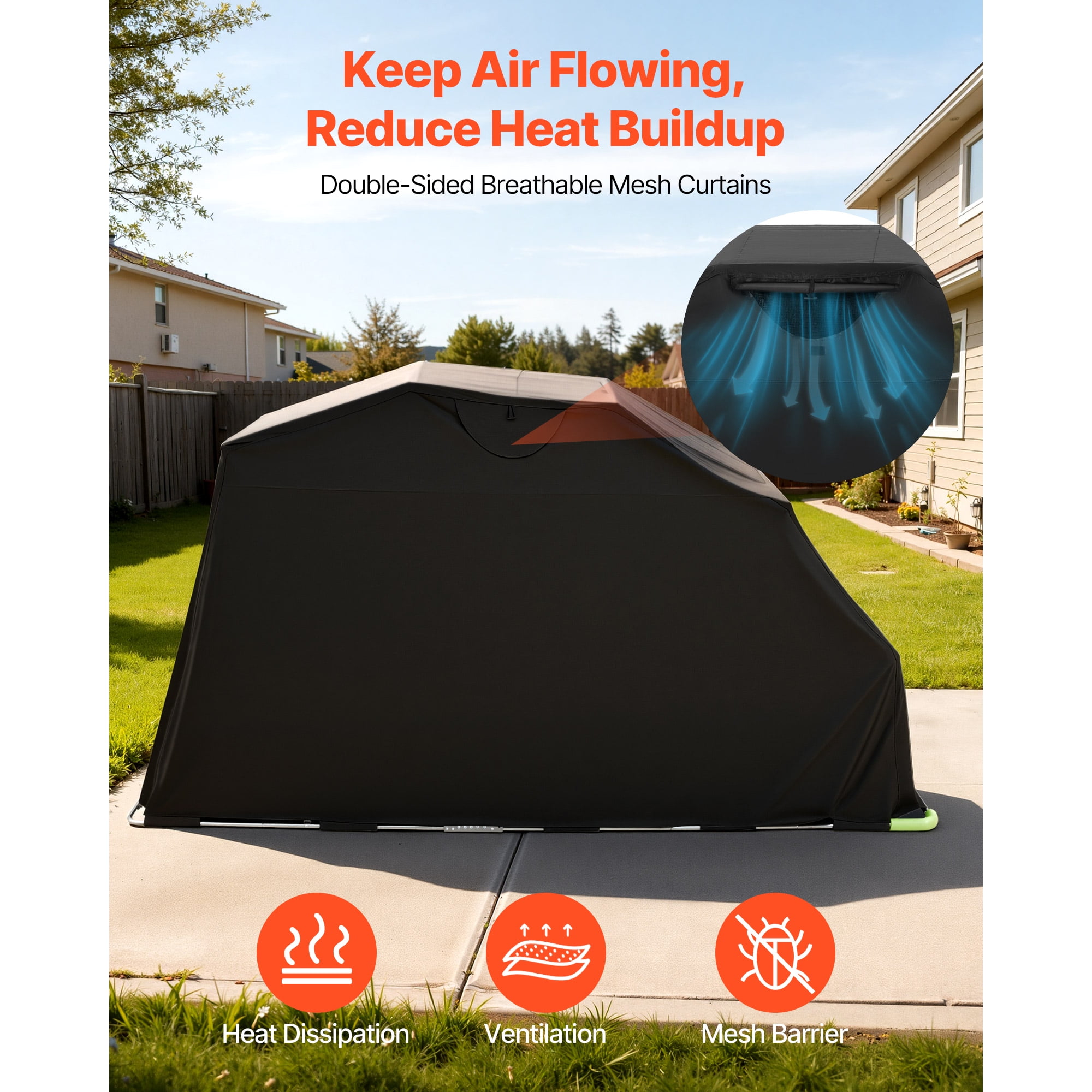 KFFKFF Motorcycle Storage Shelter with Security Lock, 600D Oxford Flip-Up Garage Tent, Durable All-Weather Cover with Ventilation Windows, 136x54x75 in Outdoor Vehicle Shelter, Black