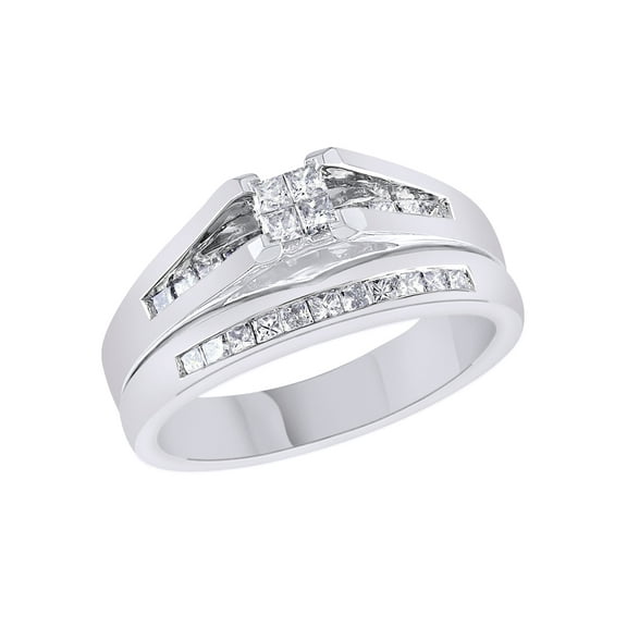 AFFY White Natural Diamond Bridal Set Ring In 10k White Gold (0.5 Cttw)