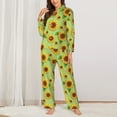 thumbnail image 2 of Daiia Sunflower Leaves for Women's Long-Sleeved Pajama Set – Soft & Comfortable Sleepwear Button-Up Pajamas Cozy Lounge Wear-Medium, 2 of 7