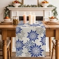thumbnail image 4 of Geometric Flower Cotton Linen Table Runner for Dining Kitchen, Vintage Country Floral Blue Grey on Linen Wedding Outdoor Party Tablerunners, Dresser Scarf Coffee Tablecloth Runners 13x120 Inches, 4 of 9