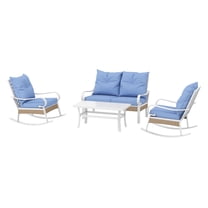 4-Piece Patio Furniture Set, Light Blue Wicker Rocking Chairs & Loveseat