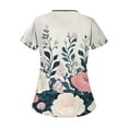 thumbnail image 2 of Scrub for Women Petite,Floral Print Women's Scrub Tops - V-Neck Short Sleeve Nursing Tops with Side Pockets - Blue - XXXL, 2 of 5