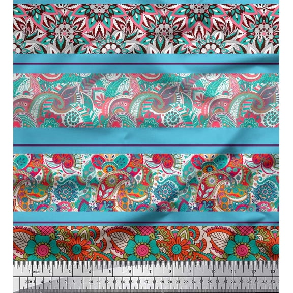 Soimoi Cotton Duck Fabric Stripe,Floral & Paisley Printed Craft Fabric by The Yard 42 Inch Wide