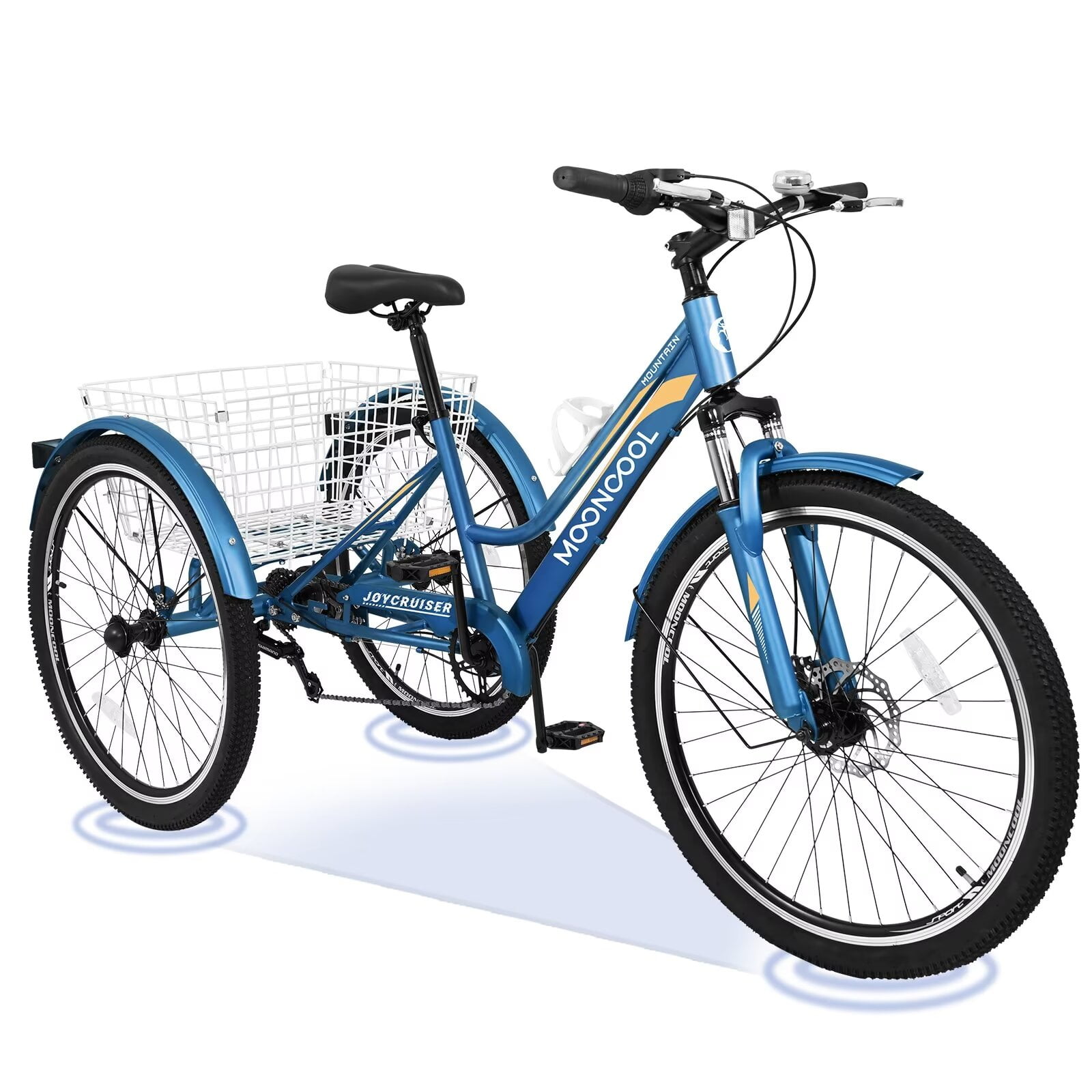MOPHOTO 24/26 Inch Mountain Tricycle for Adults, 7 Speed Seniors Three Wheel Bikes,  Men's Women's Tricycles Trikes with Shopping Basket, Exercise