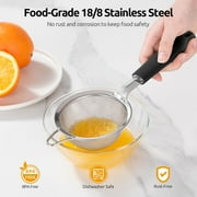 U-Taste Small Fine Mesh Strainer: 18/8 Stainless Steel 3.35in 30 Mesh Kitchen Food Sieve with Sturdy Riveted Silicone Handle, Heavy Duty Deep Handheld Metal Colander for Tea, Juice (Black)