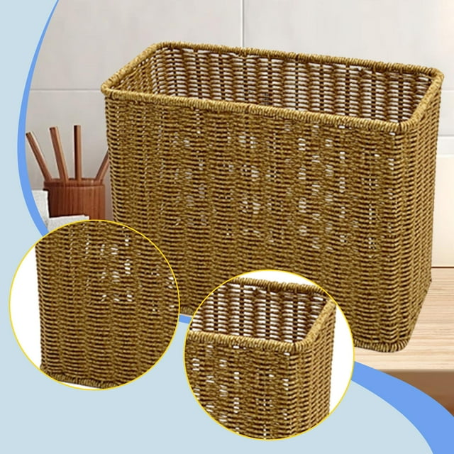 Cesta tejida, cesta de almacenamiento de escritorio, cesta japonesa portátil para juguetes, contenedor para objetos pequeños para dormitorio o baño.