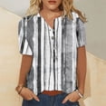 thumbnail image 1 of ICHUANYI Clearance Fashion Women Round Neck Short Sleeve Print Button Pocket Casual Tops(Gray, M) ICHUANYI WER2023081200318, 1 of 4