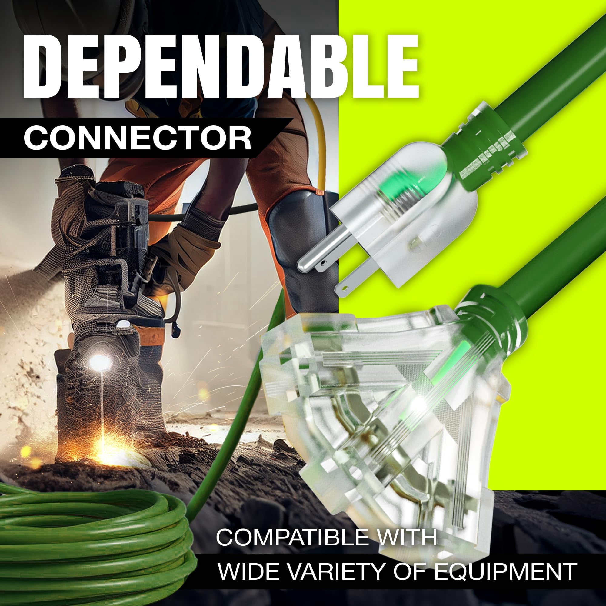 75ft Outdoor/Indoor Extension Cord 3-Outlet 12/3 Gauge Extra Heavy Duty ETL Listed, 3 Prong SJTW, Waterproof, Flexible Cold-Resistant Long Power Cord,125 Amp 1875W, Green by LifeSupplyUSA