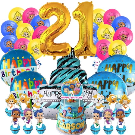 Bubble GuppiesParty Supplies 21th Decor Kit Balloons Birthday Cake Topper Decorations