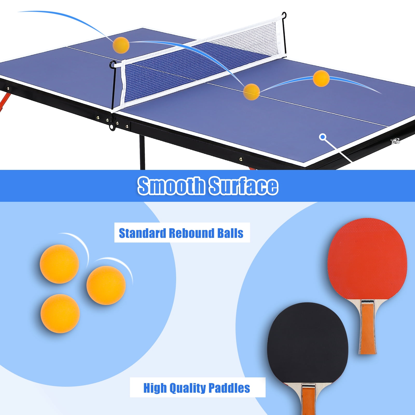 M optimized Foldable Table Tennis Table Portable Ping Pong Table with Net & 2 Paddles & 3 Balls, Portable Ping Pong Family Game Tables for Outdoor Indoor 54 x 30 x 27 inch Blue