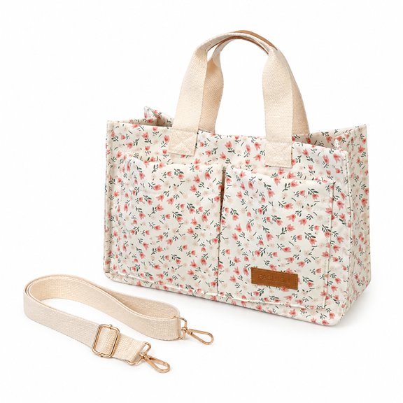 Women Tote Bag with Zipper Closure, Large Capacity Shoulder Handbag with Removable Strap, Floral Work Commuter Bag for Travel, Shopping and Daily Use