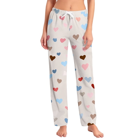 Fgvctg Women's Valentine's Day Pajamas Trendy Sleepwear Wide Leg Pajamas Heart Print High Waisted Pj Pants Lightweight Fall Spring Drawstring Lounge Pants with Pockets Pink 2XL