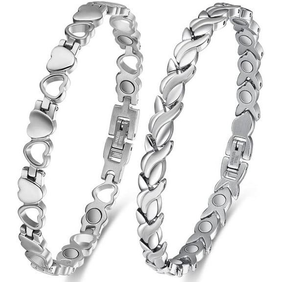 Wollet 2PCS Magnetic Bracelets for Women, Adjustable Stainless Steel Magnetic Bracelet
