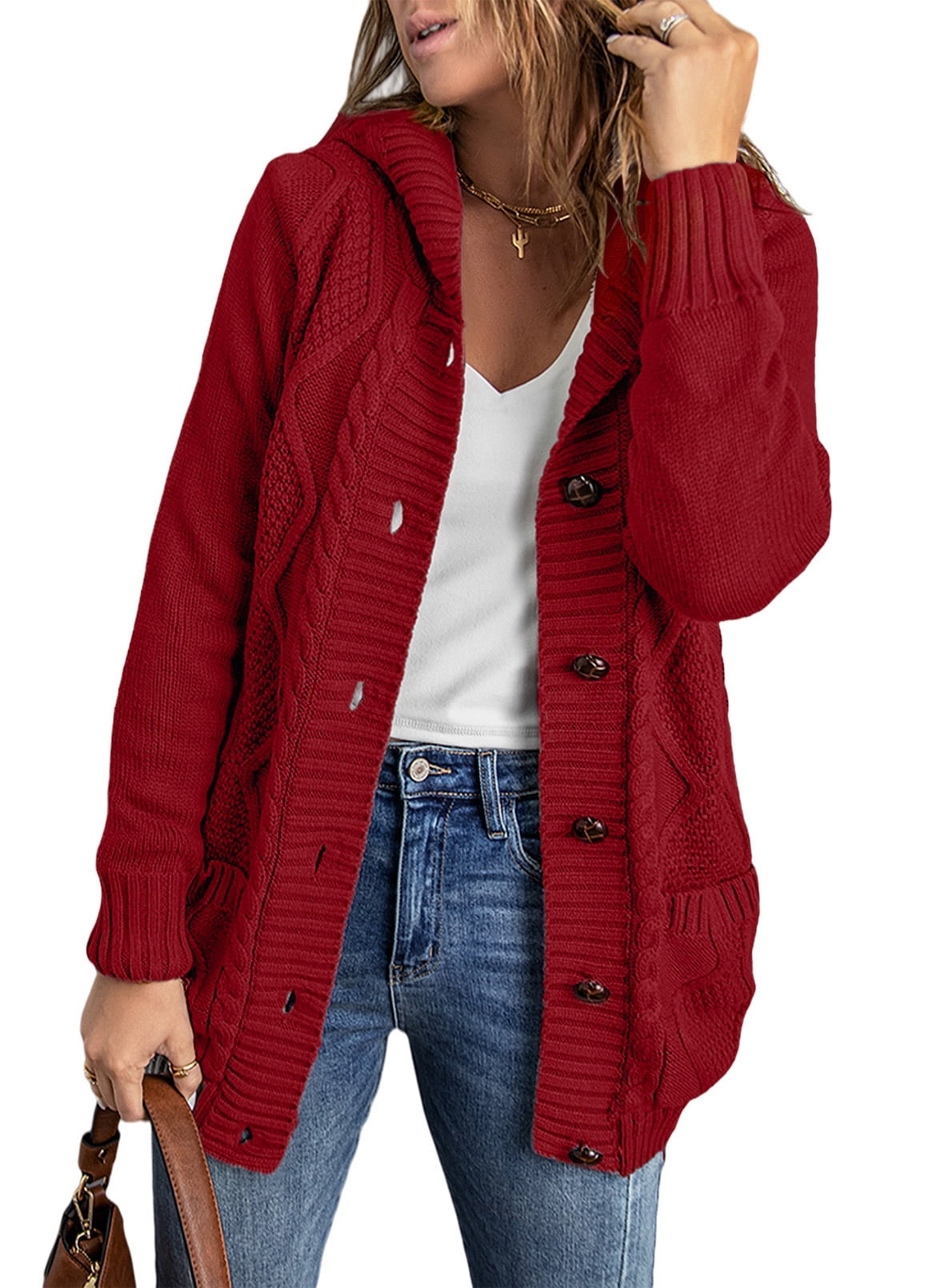 Eytino Hooded Cardigan Sweaters for Women Long Sleeve Button Down Knit