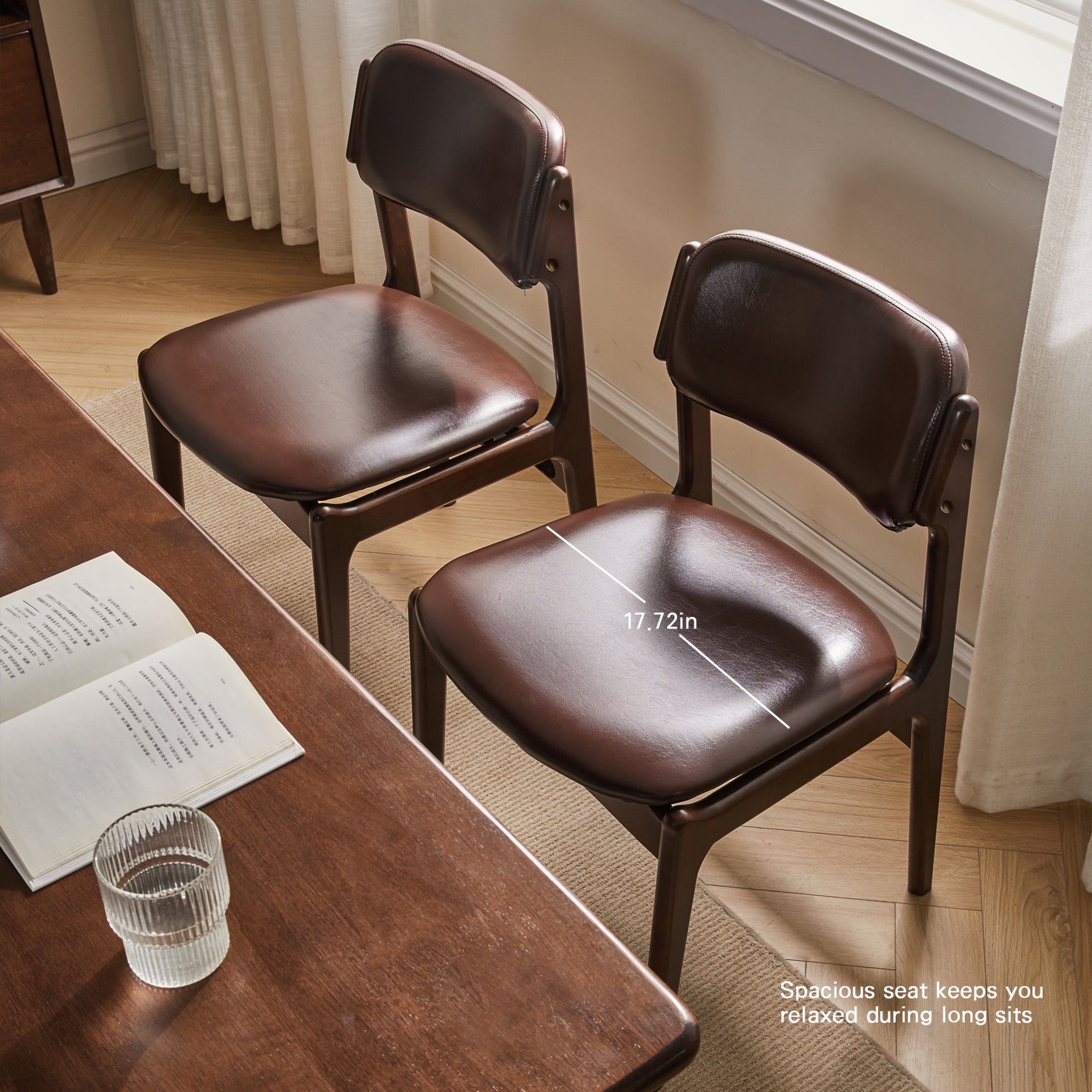 Noble House Marcus Modern Solid Wood Dining Chair with PU Leather Upholstery, Ergonomic Backrest Side Chairs, Coffee