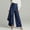 Blue, variant on Womens Linen Blend Wrap Pants with Asymmetric Hem Button Up High Waisted Wide Leg Pants Trendy Summer Wide Leg Trouser Blue L
