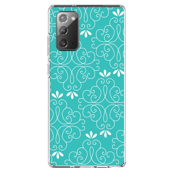 DistinctInk Clear Shockproof Hybrid Case for Galaxy Note 20 ULTRA (6.9" Screen) - TPU Bumper, Acrylic Back, Tempered Glass Screen Protector - Teal White Floral
