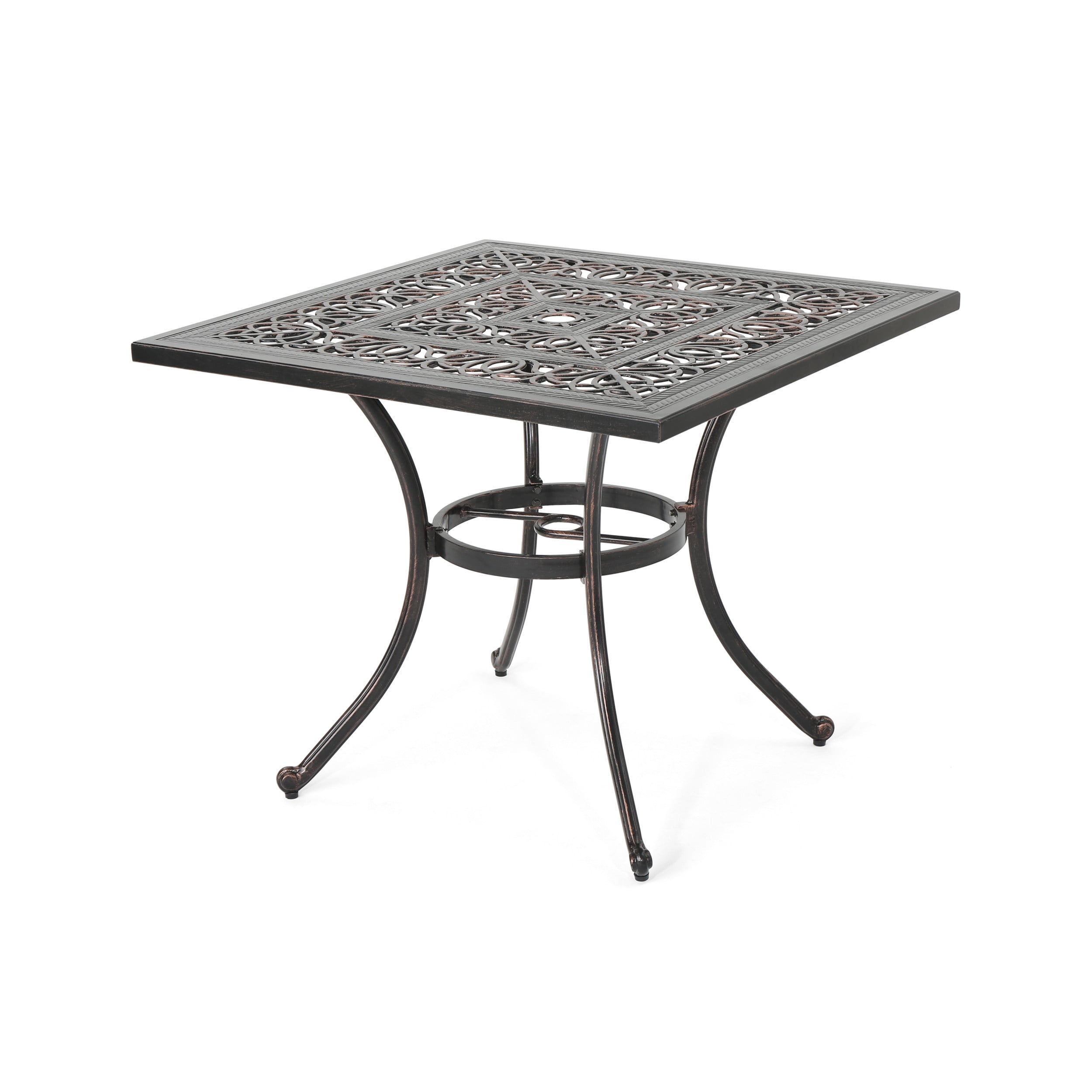 Tucker Outdoor Square Cast Aluminum Dining Table, Shiny Copper
