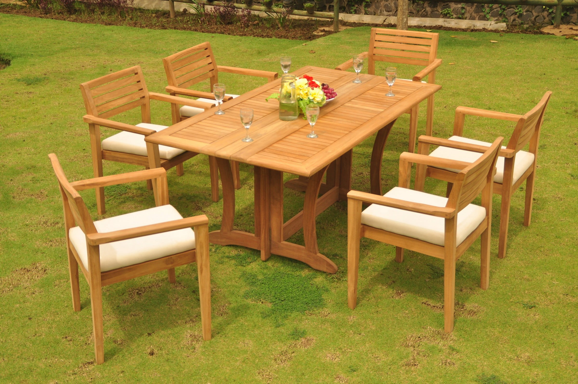 Teak Dining Set 6 Seater 7 Pc 69" Warwick Console Folding Dining Rectangle Table And 6 Montana