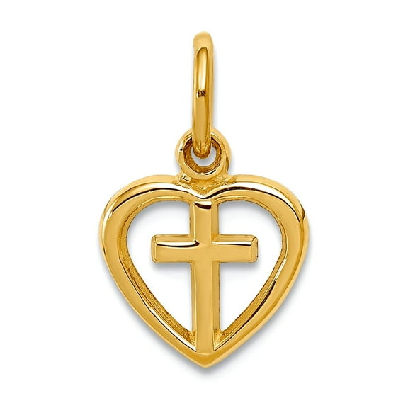 14k Yellow Gold Solid Polished Religious Faith Cross In Love Heart Charm 9x9mm Pendant Necklace for Women