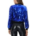 thumbnail image 3 of Chaqueta bomber de mujer INSPIRE CHIC con lentejuelas, cierre de cremallera y bolsillos ocultos, talla M azul, 3 of 6