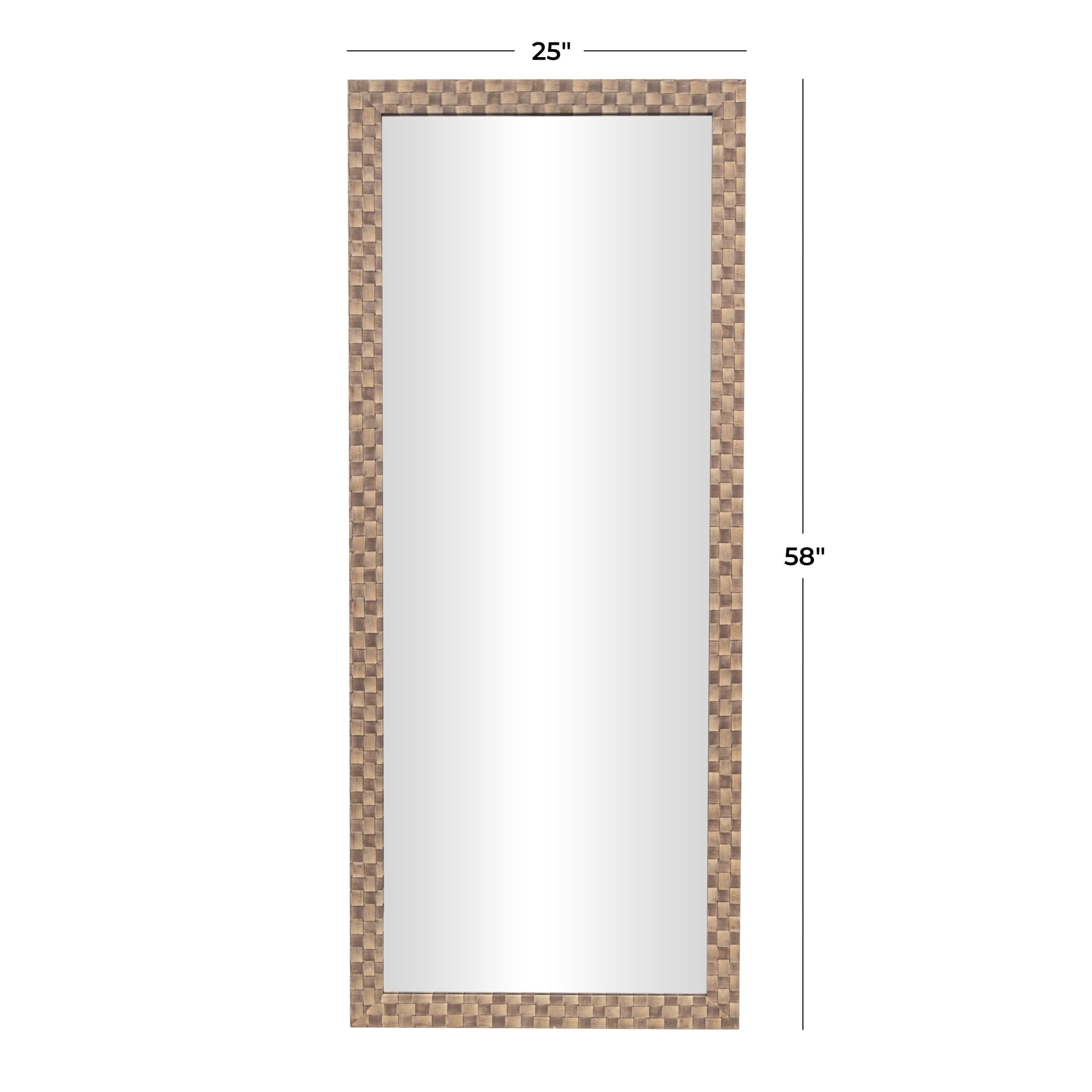 DecMode 25" x 58" Brown Wall Mirror with Checkered Pattern Frame