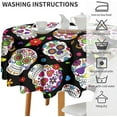 thumbnail image 6 of Funny Sugar Skull Tablecloth, Day of The Dead Graveyard Mexico Floral Print Round Table Cloth for Kitchen Dining Room Halloween Party, Black Green, Round(60x60in), 6 of 6