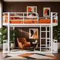 thumbnail image 3 of Queen over Queen Bunk Bed, Metal Frame, Ladders & Guardrails, Space-Saving, Teens Adults, White, 3 of 10