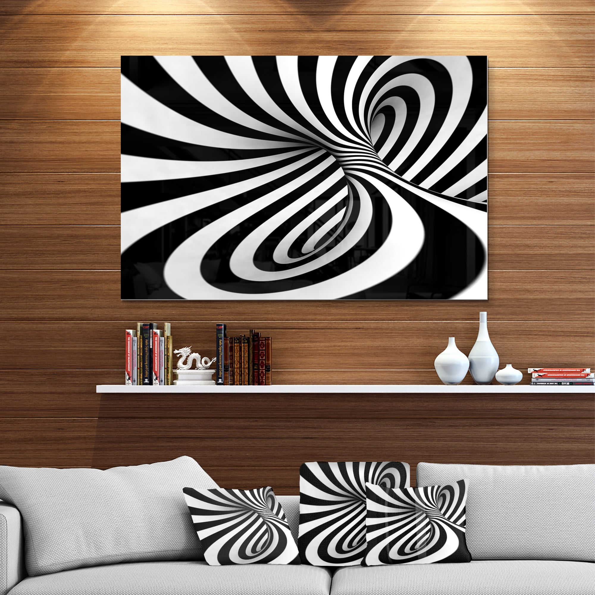 Designart 'Spiral Black n White' Metal Wall Art